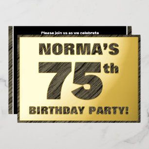 Invitation En Aluminium Fête du 75e anniversaire — Gras, Faux Wood Grain T