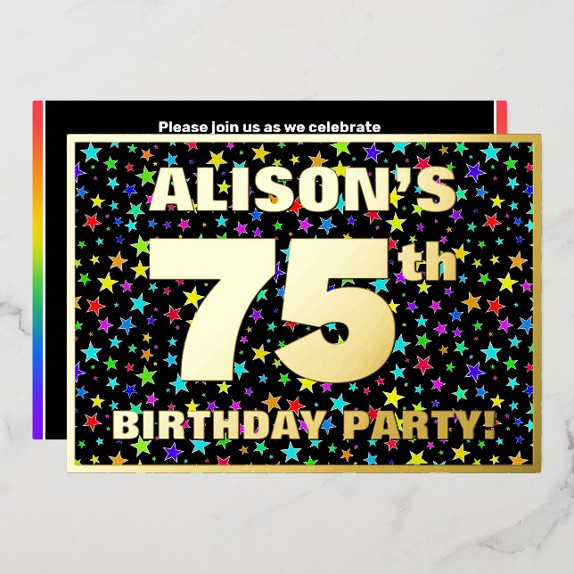 Invitation En Aluminium Fête du 75e anniversaire — Motif d'étoiles amusant (Recto/Verso)