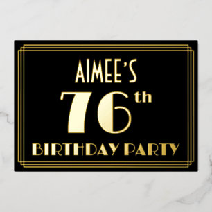 Invitation En Aluminium Fête du 76e anniversaire : Art Déco Look "76", ave