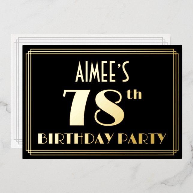 Invitation En Aluminium Fête du 78e anniversaire : Art Déco Look "78", ave (Recto/Verso)