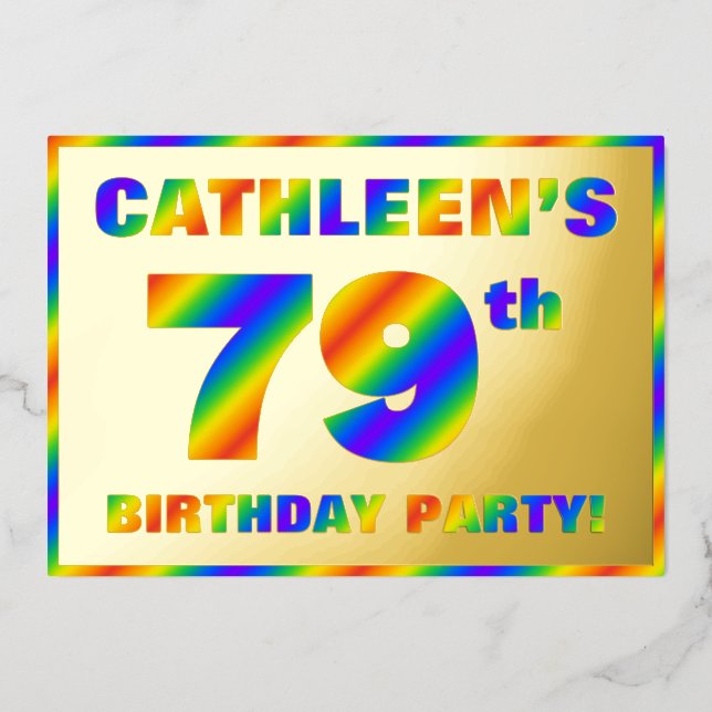 Invitation En Aluminium Fête du 79e anniversaire — « 79 » spectre arc-en-c (Recto)
