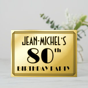 Invitation En Aluminium Fête du 80e anniversaire — Art Déco Look "80" + No