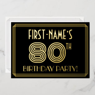 Invitation En Aluminium Fête du 80e anniversaire — Style Art Déco "80" + N