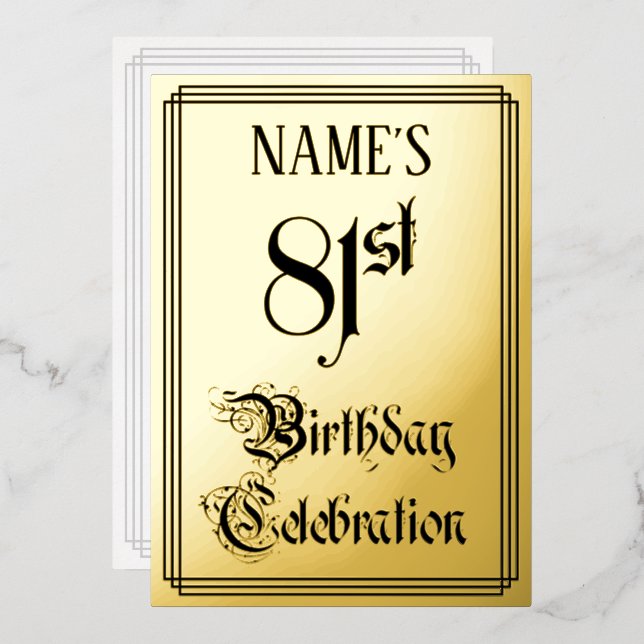 Invitation En Aluminium Fête du 81e Anniversaire — Écriture Élégante + Nom (Recto/Verso)