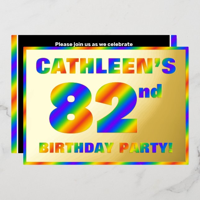 Invitation En Aluminium Fête du 82e anniversaire — Amusant, Rainbow Spectr (Recto/Verso)