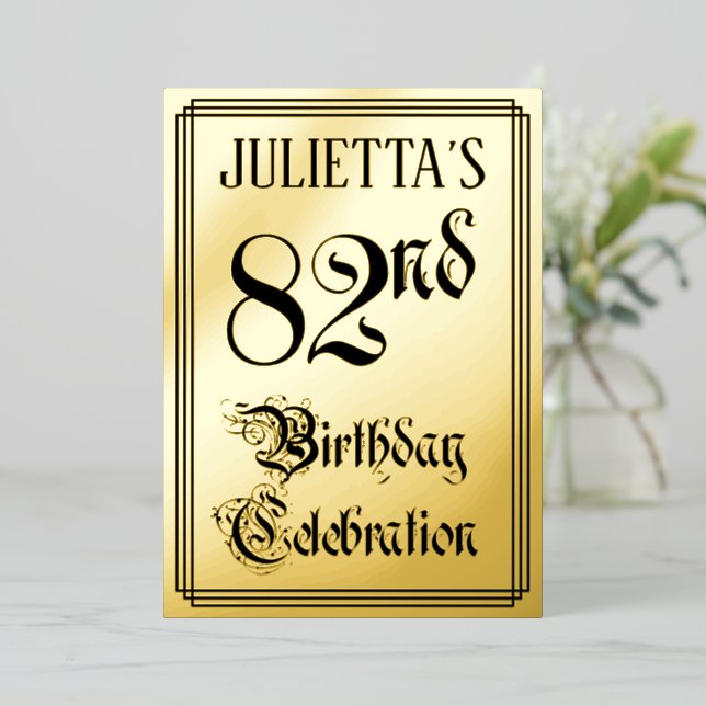 Invitation En Aluminium Fête du 82e anniversaire — Script élégant + Nom pe (Debout devant)