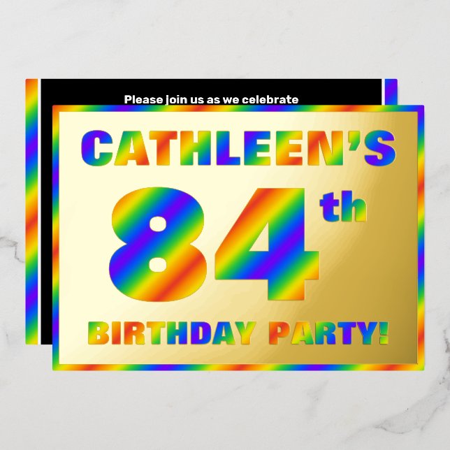 Invitation En Aluminium Fête du 84e anniversaire — Amusant, Rainbow Spectr (Recto/Verso)