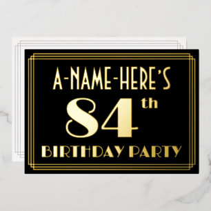 Invitation En Aluminium Fête du 84e anniversaire : Art Déco Look "84", ave