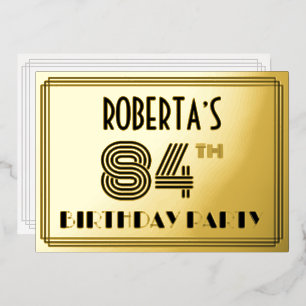 Invitation En Aluminium Fête du 84e anniversaire — Style Art déco « 84 » &