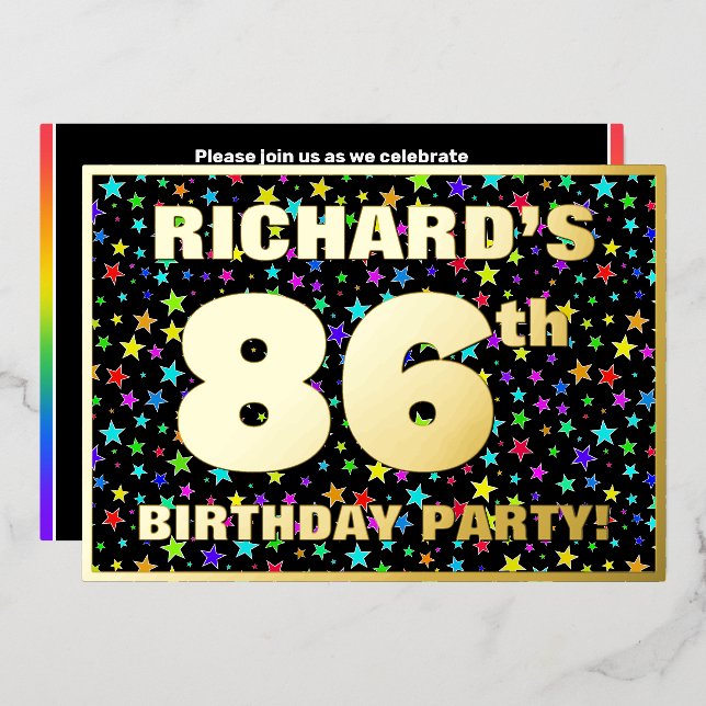 Invitation En Aluminium Fête du 86e anniversaire — Amusant, Colorful Stars (Recto/Verso)
