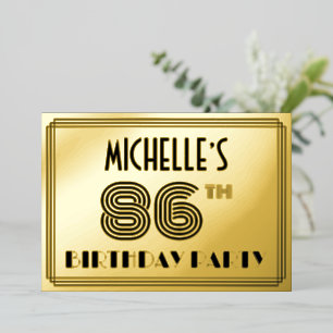 Invitation En Aluminium Fête du 86e anniversaire — Art Déco Style "86" & N
