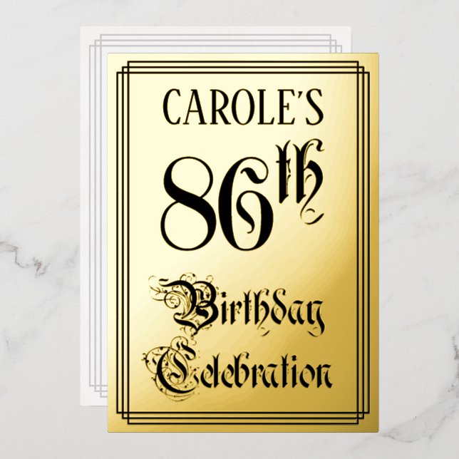 Invitation En Aluminium Fête du 86e anniversaire — Script élégant + Nom pe (Recto/Verso)