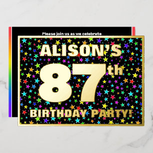Invitation En Aluminium Fête du 87e anniversaire — Amusant, Colorful Stars