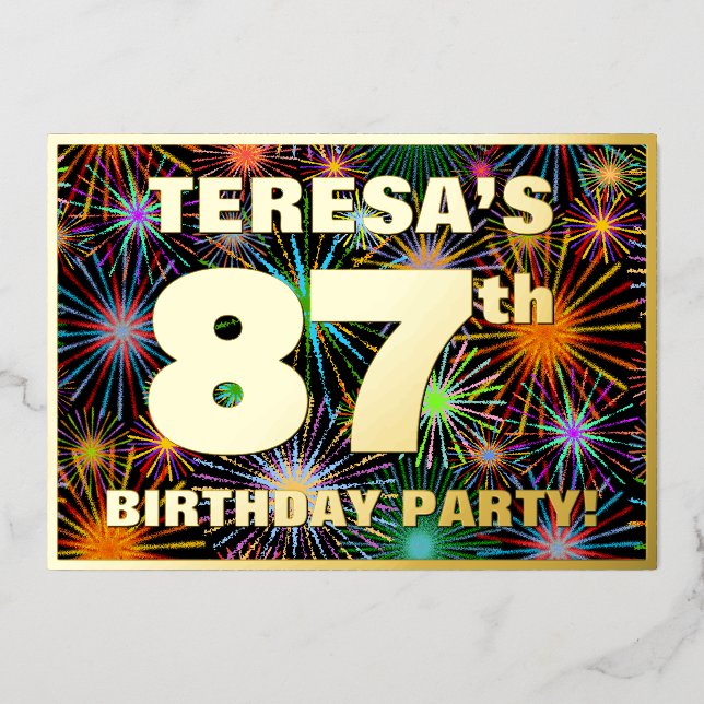 Invitation En Aluminium Fête du 87e anniversaire — Amusant, Feu d'artifice (Recto)