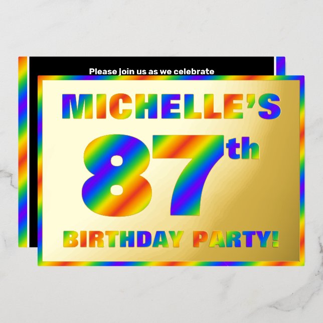 Invitation En Aluminium Fête du 87e anniversaire — Amusant, Rainbow Spectr (Recto/Verso)