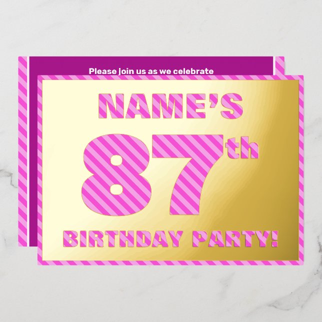 Invitation En Aluminium Fête du 87e anniversaire — Audacieux, amusant, ros (Recto/Verso)