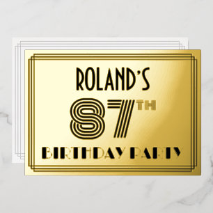 Invitation En Aluminium Fête du 87e anniversaire — Style Art Déco « 87 » &