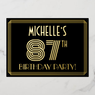 Invitation En Aluminium Fête du 87ème anniversaire — Style Art Déco "87" +