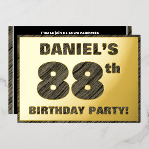 Invitation En Aluminium Fête du 88e anniversaire — Gras, Faux Wood Grain T