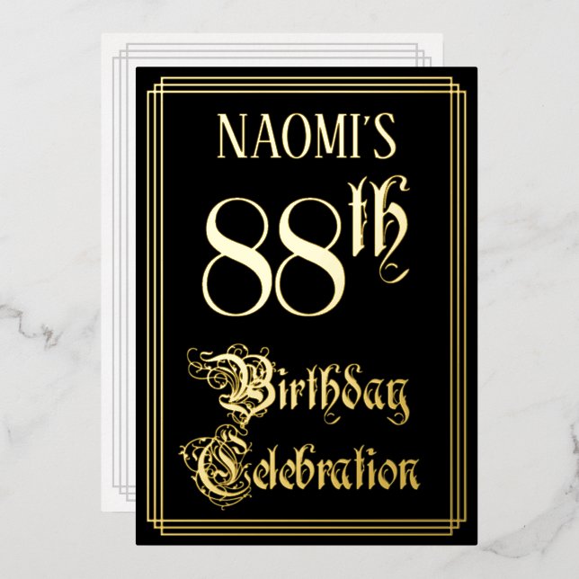 Invitation En Aluminium Fête du 88e anniversaire — Script fantaisie et nom (Recto/Verso)