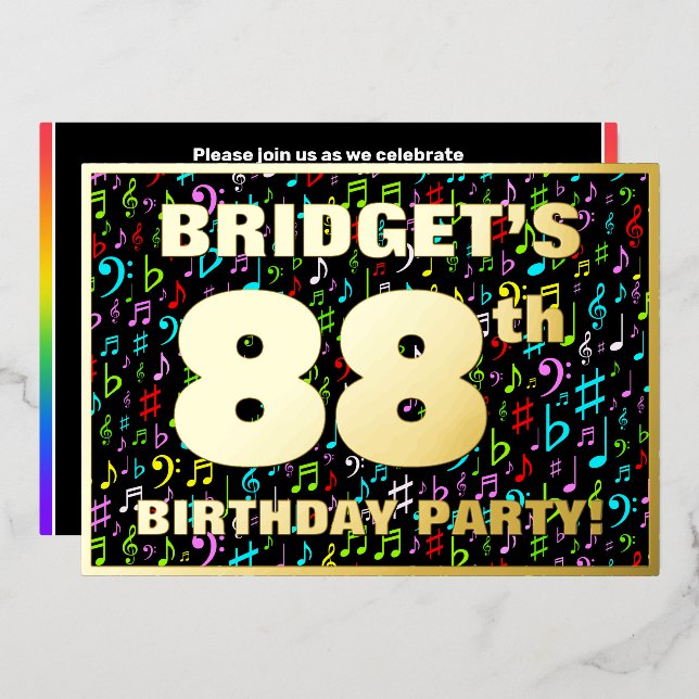 Invitation En Aluminium Fête du 88e anniversaire — Symboles de musique amu (Recto/Verso)
