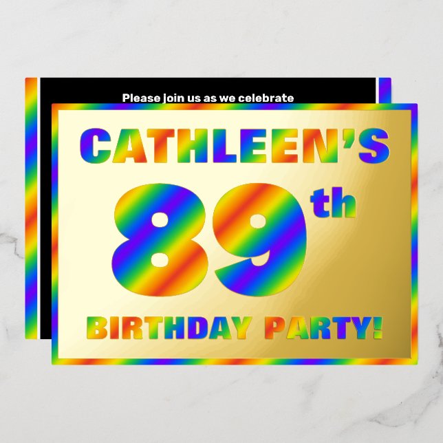 Invitation En Aluminium Fête du 89e anniversaire — Amusant, Rainbow Spectr (Recto/Verso)