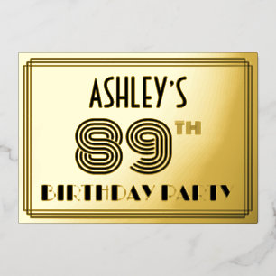 Invitation En Aluminium Fête du 89e anniversaire — Art Déco Style "89" & N