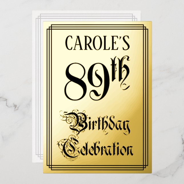 Invitation En Aluminium Fête du 89e anniversaire — Script élégant + Nom pe (Recto/Verso)