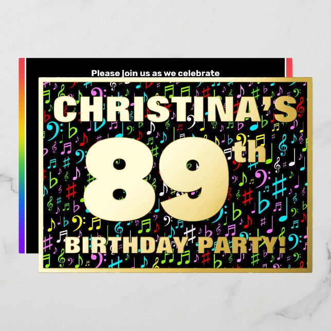 Invitation En Aluminium Fête du 89e anniversaire — Symboles de musique amu (Recto/Verso)