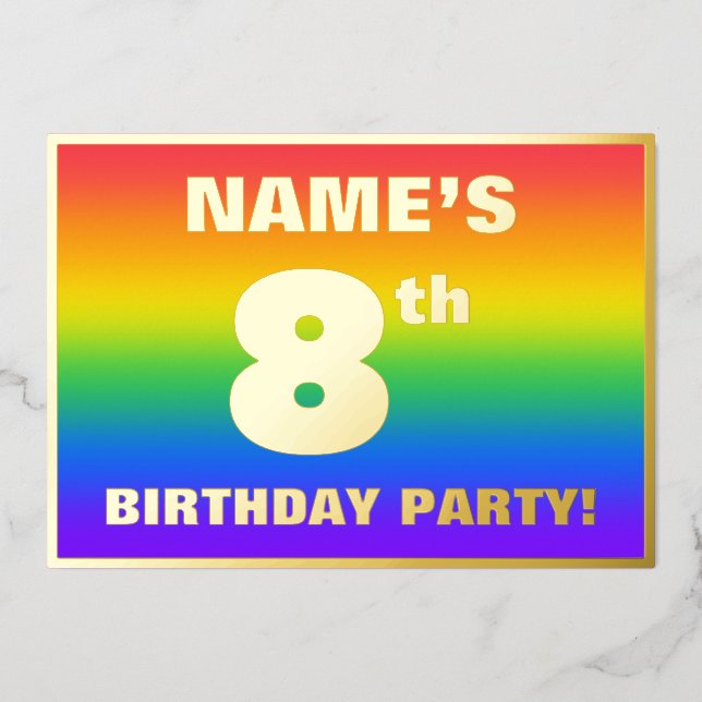 Invitation En Aluminium Fête du 8e anniversaire : Amusant, Motif arc-en-ci (Recto)