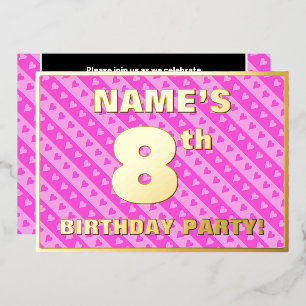 Invitation En Aluminium Fête du 8e anniversaire — Coeurs roses amusants et