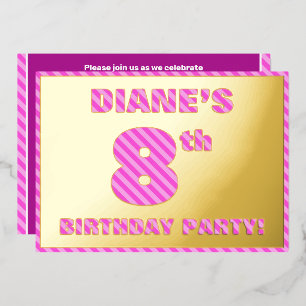 Invitation En Aluminium fête du 8e anniversaire — Gras, amusant, rayures r