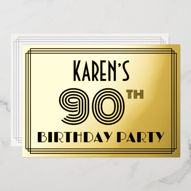 Invitation En Aluminium Fête du 90e anniversaire — Art Déco Style "90" & N (Recto/Verso)