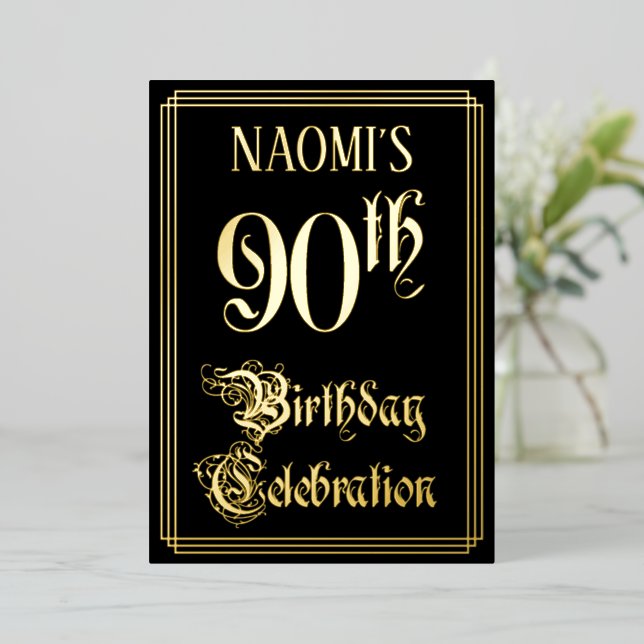 Invitation En Aluminium Fête du 90e anniversaire — Script fantaisie et nom (Debout devant)