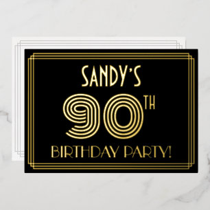 Invitation En Aluminium Fête du 90e anniversaire — Style Art Déco "90" + N