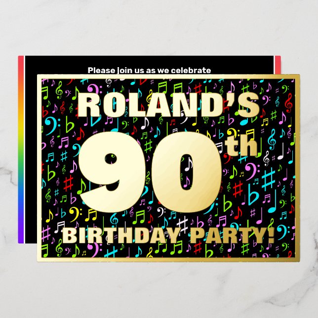 Invitation En Aluminium Fête du 90e anniversaire — Symboles de musique amu (Recto/Verso)