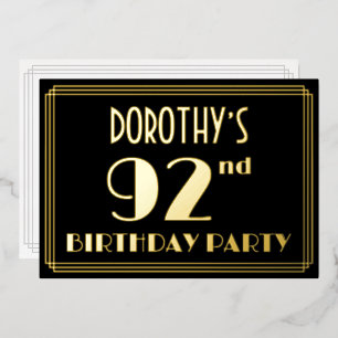 Invitation En Aluminium Fête du 92e anniversaire : Look Art Déco « 92 », a