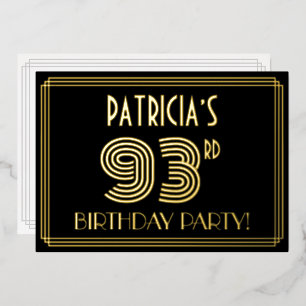 Invitation En Aluminium Fête du 93e anniversaire — Style Art Déco « 93 » +