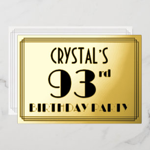 Invitation En Aluminium Fête du 93e anniversaire — Style Art Déco “93” + N