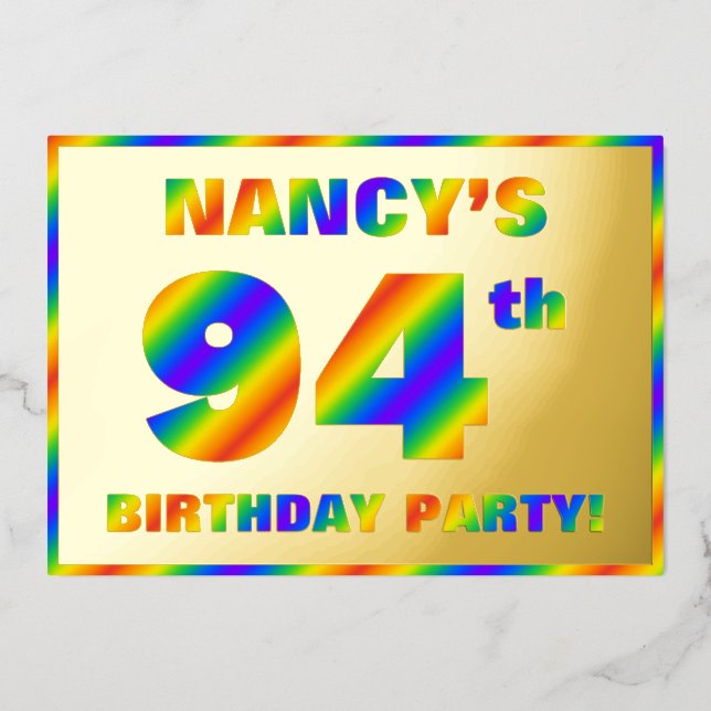Invitation En Aluminium Fête du 94e anniversaire — Amusant, Rainbow Spectr (Recto)