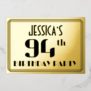 Invitation En Aluminium Fête du 94e anniversaire : Art Déco Look "94" et n