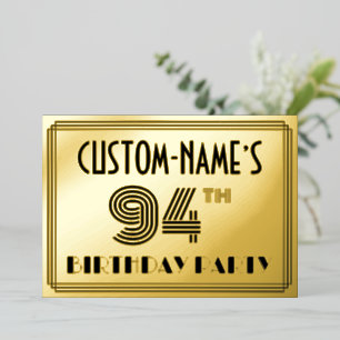 Invitation En Aluminium Fête du 94e anniversaire — Art Déco Style "94" & N