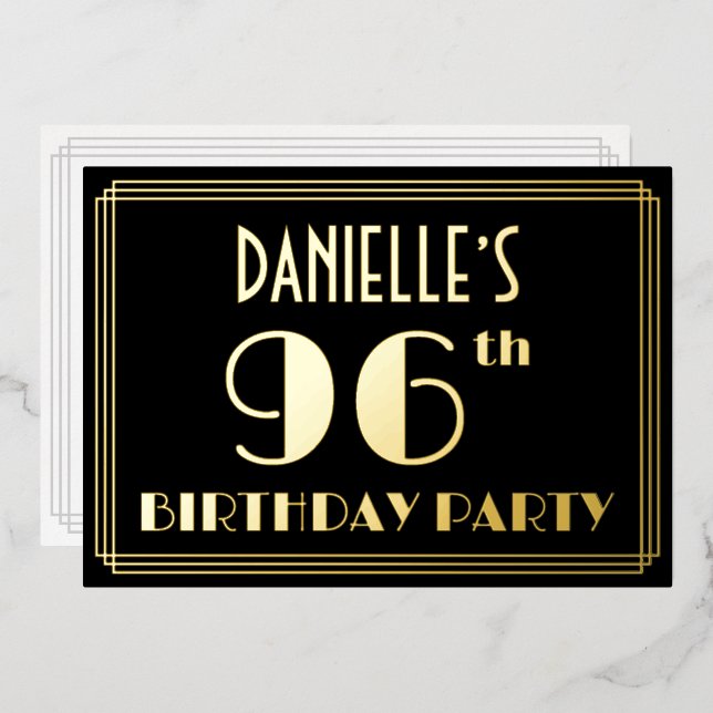 Invitation En Aluminium Fête du 96e anniversaire : Art Déco Look "96", ave (Recto/Verso)