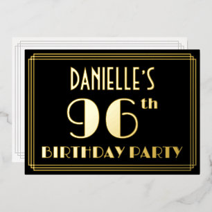 Invitation En Aluminium Fête du 96e anniversaire : look Art déco “96”, ave