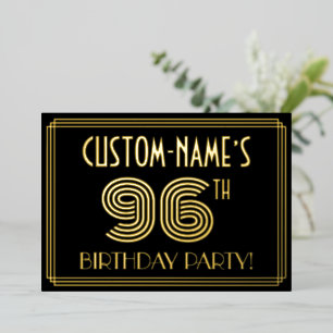 Invitation En Aluminium Fête du 96ème anniversaire — Style Art Déco "96" +