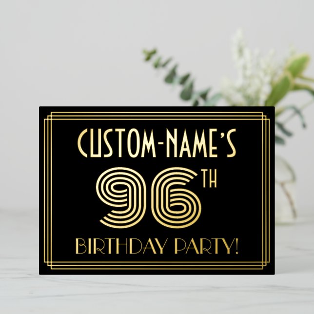 Invitation En Aluminium Fête du 96ème anniversaire — Style Art Déco "96" + (Debout devant)