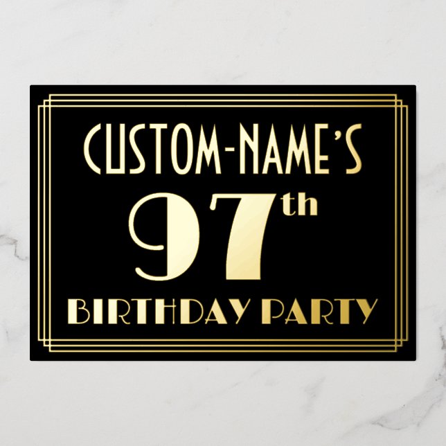 Invitation En Aluminium Fête du 97e anniversaire : Art Déco Look "97", ave (Recto)