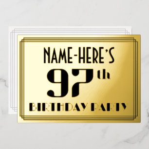 Invitation En Aluminium Fête du 97e anniversaire : Art Déco Look "97" et n