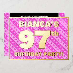 Invitation En Aluminium Fête du 97e anniversaire — Coeurs roses amusants e