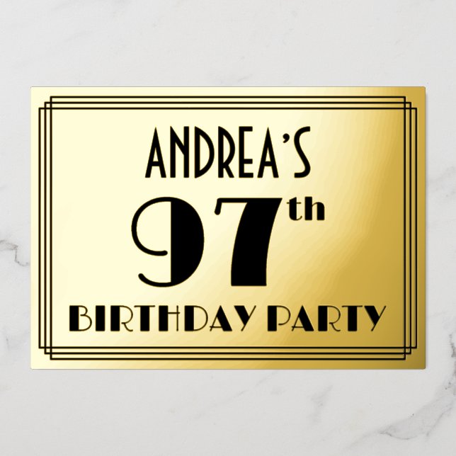 Invitation En Aluminium Fête du 97e anniversaire — Regarder Art Déco "97"  (Recto)